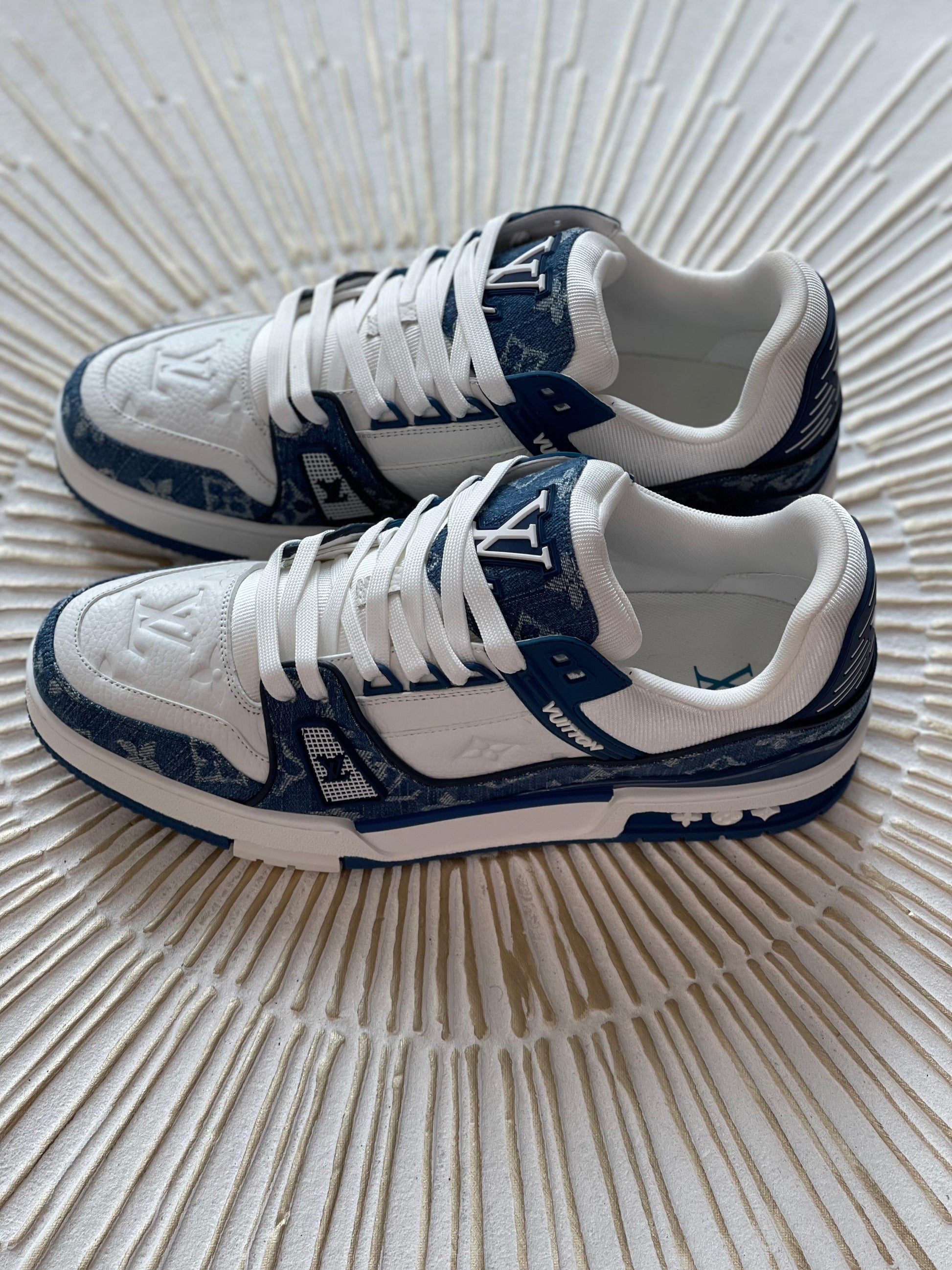LV Trainer Sneaker – Blue Monogram Denim & Calf Leather (Grade 1:1, Men’s)
