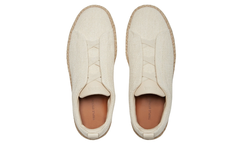 ZEGNA White Off Linen Blend Triple Stitch Espadrilles