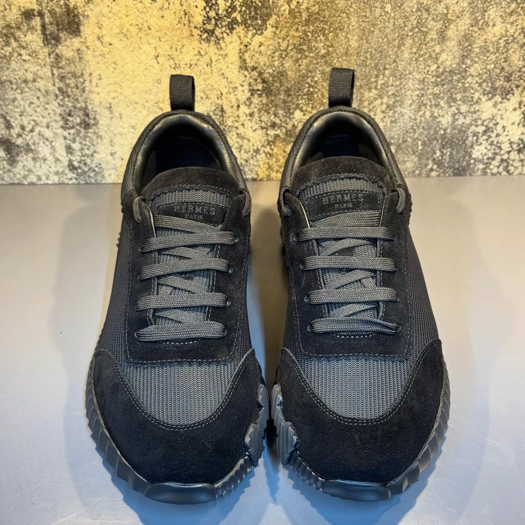 Hermés Bouncing Sneaker in Black Technical Mesh and Leather