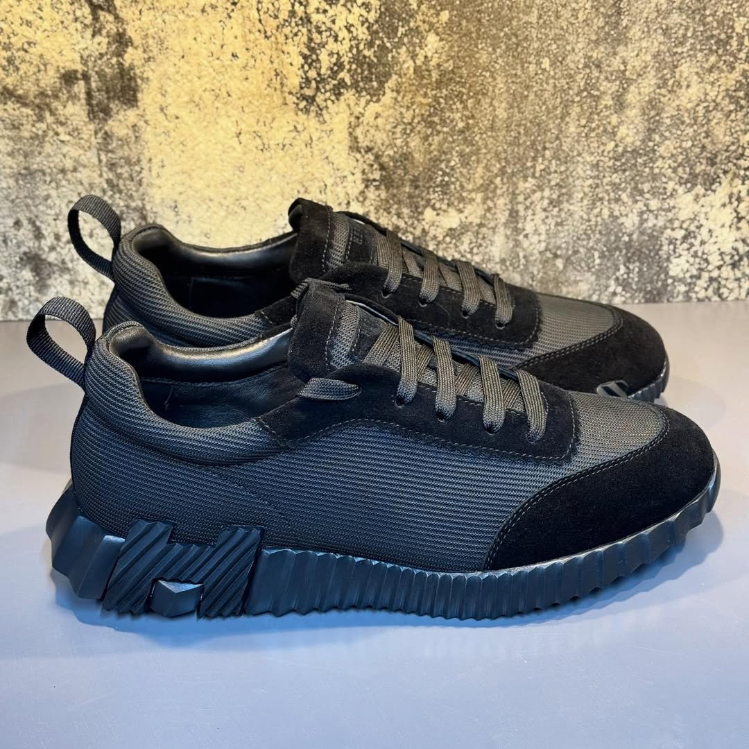 Hermés Bouncing Sneaker in Black Technical Mesh and Leather