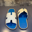 Hermes Lzmir Sandal Men's Blue and White Leather