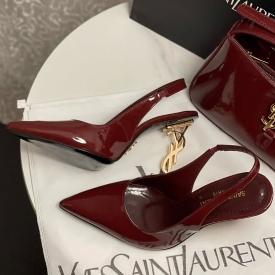Saint Laurent Opyum Slingback Pumps Burgandy