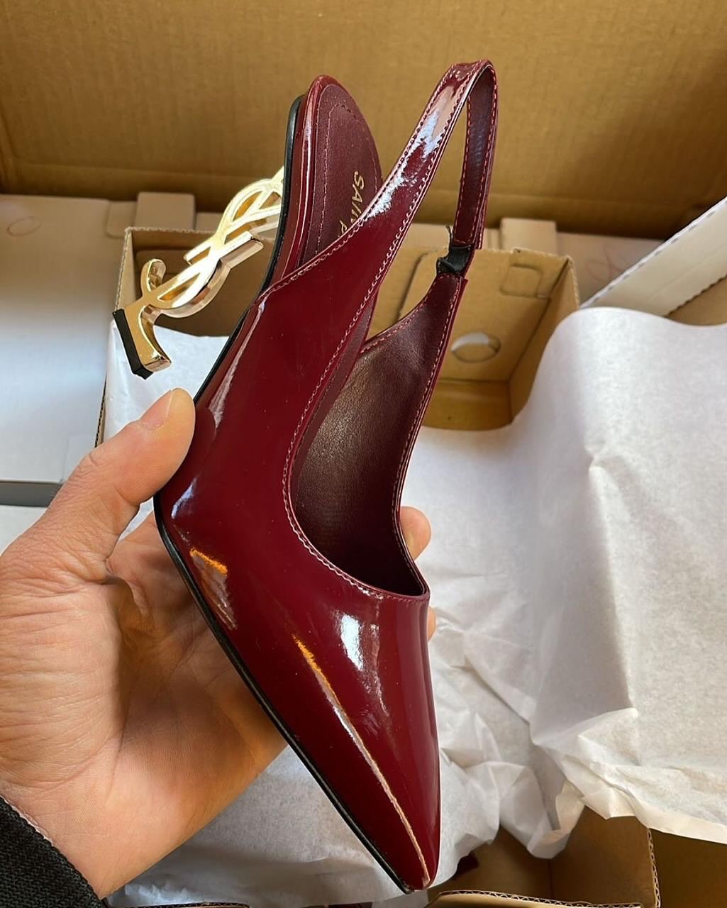 Saint Laurent Opyum Slingback Pumps Burgandy