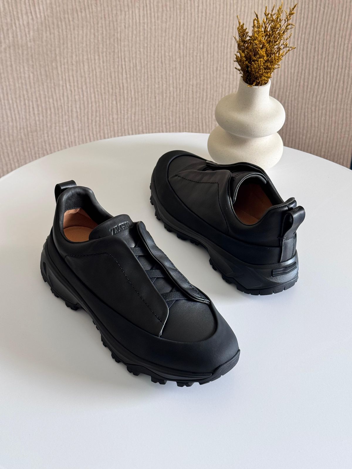 Zegna Triple Stitch™ Monte Sneakers – Black Calf Leather Slip-On with Vibram® Sole