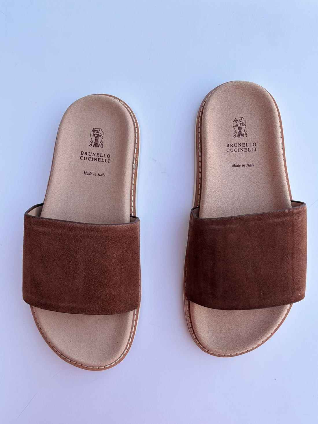 Brunello Cucinelli brown suede slide sandals