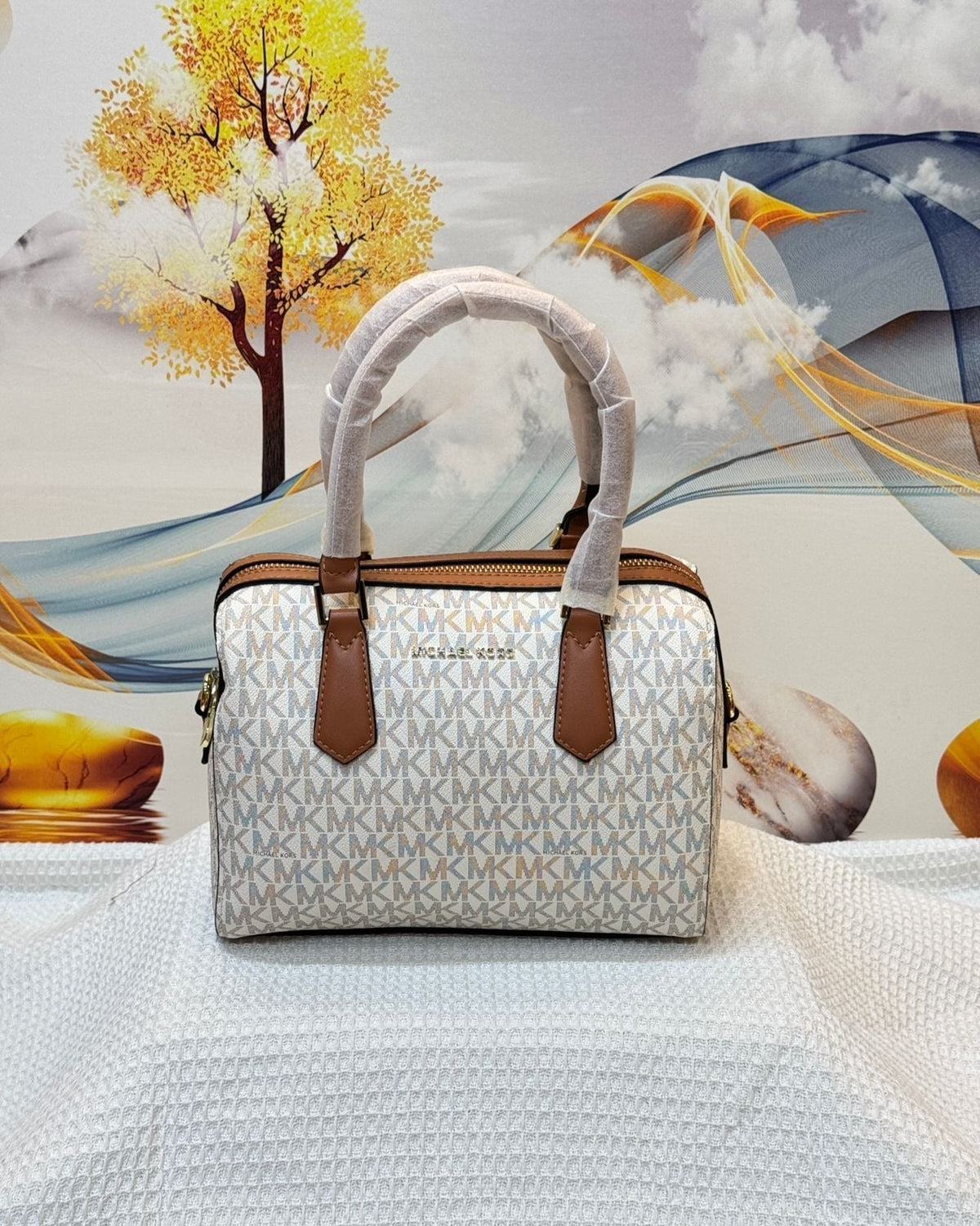 Michael Kors Bag | Hayes Large Duffle Satchel Brown White