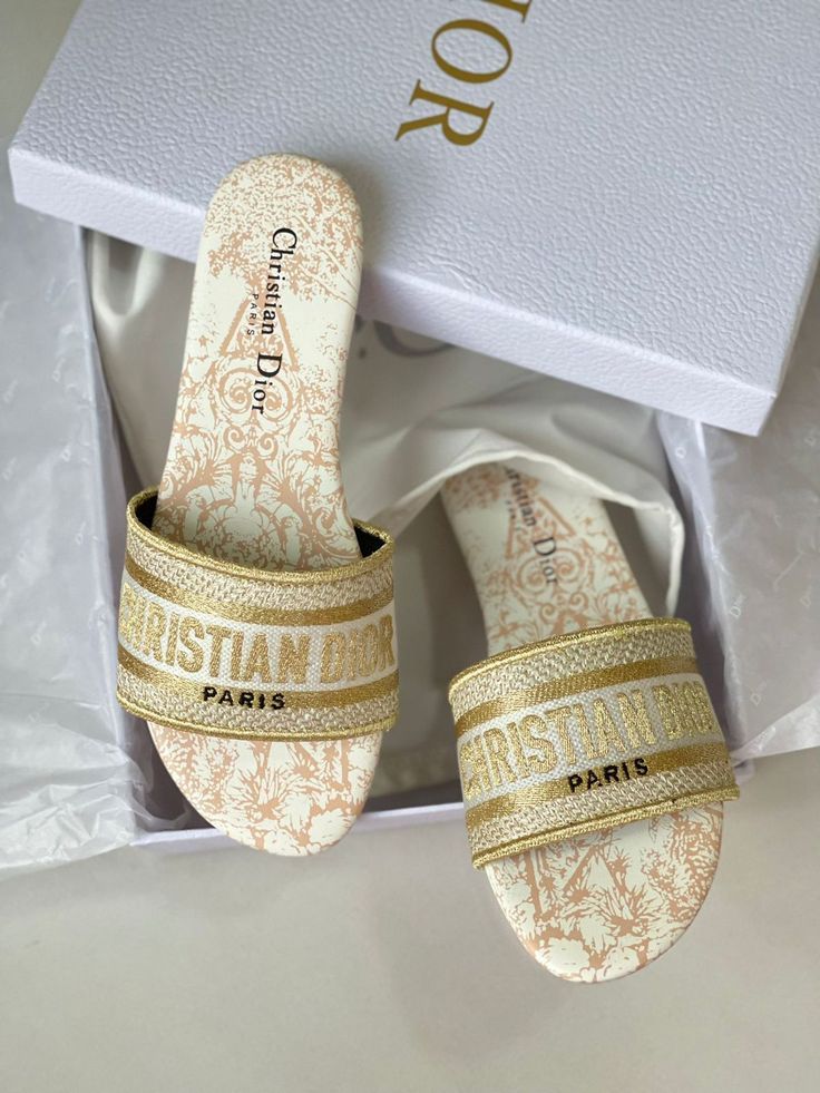 Christian Dior Dway White Gold Slides