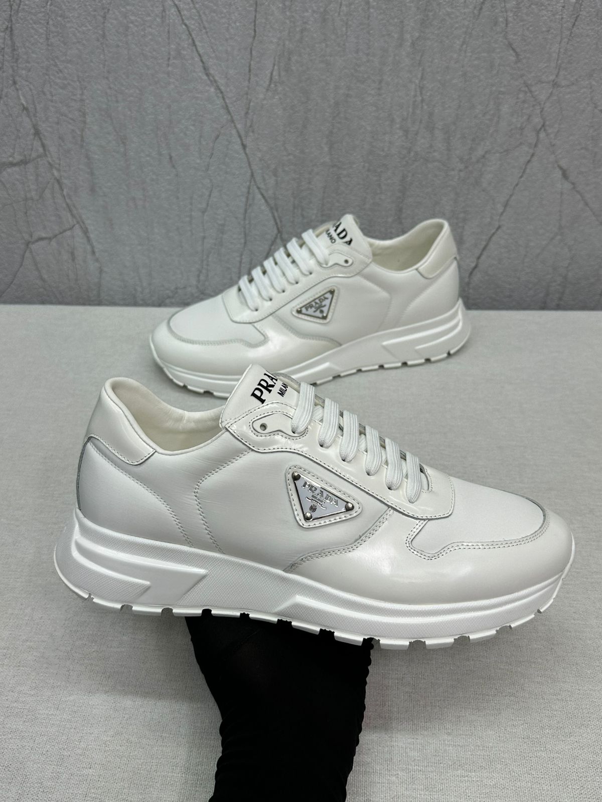 Prada PRAX 01 Sneakers – White Re-Nylon & Brushed Leather