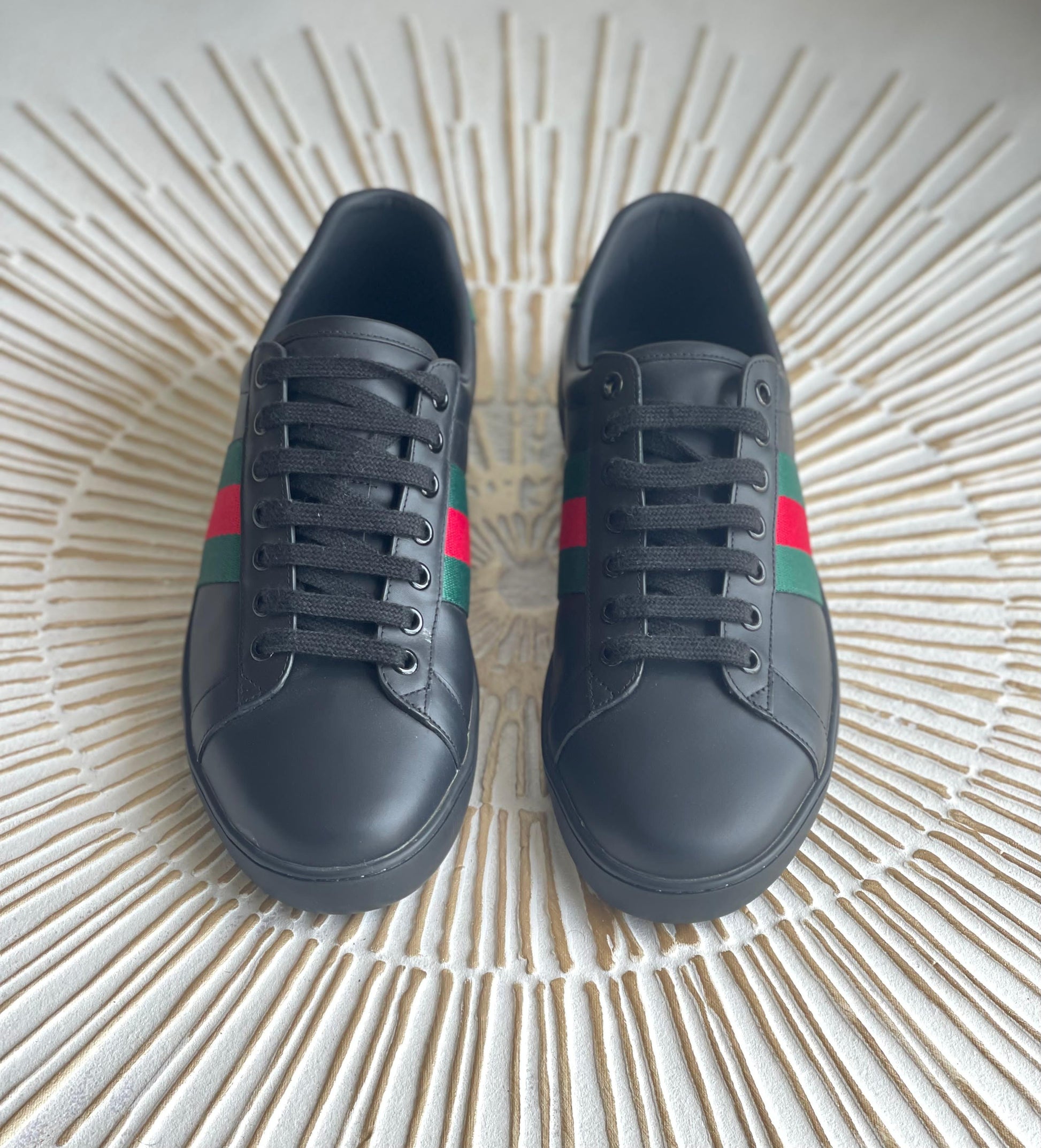 Gucci Black Leather Ace Web Low-Top Sneakers – Size 40 (The Luxury Closet)