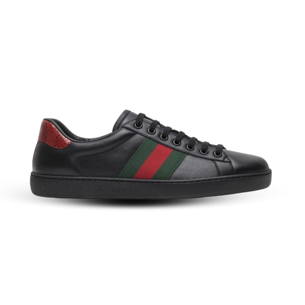 Gucci Black Leather Ace Web Low-Top Sneakers – Size 40 (The Luxury Closet)