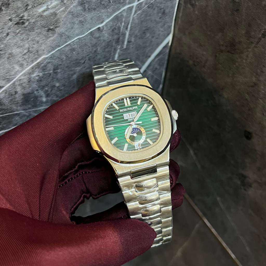 Patek Philippe Nautilus With a Green Dial and a Stainless Steel Bracelet