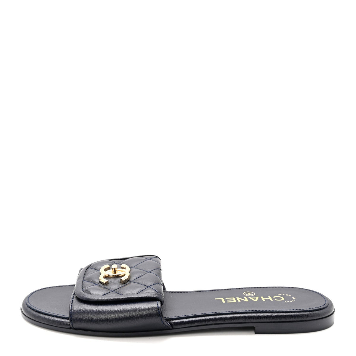 Chanel Quilted CC Slide Sandals in Black