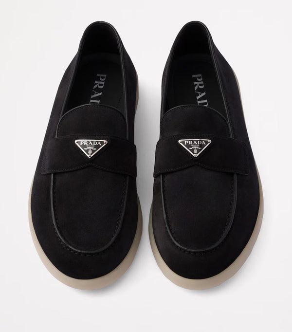 Prada Women's Loafers | Suede Logo Black