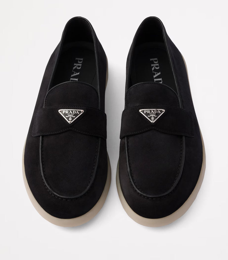 Prada Women's Loafers | Suede Logo Black