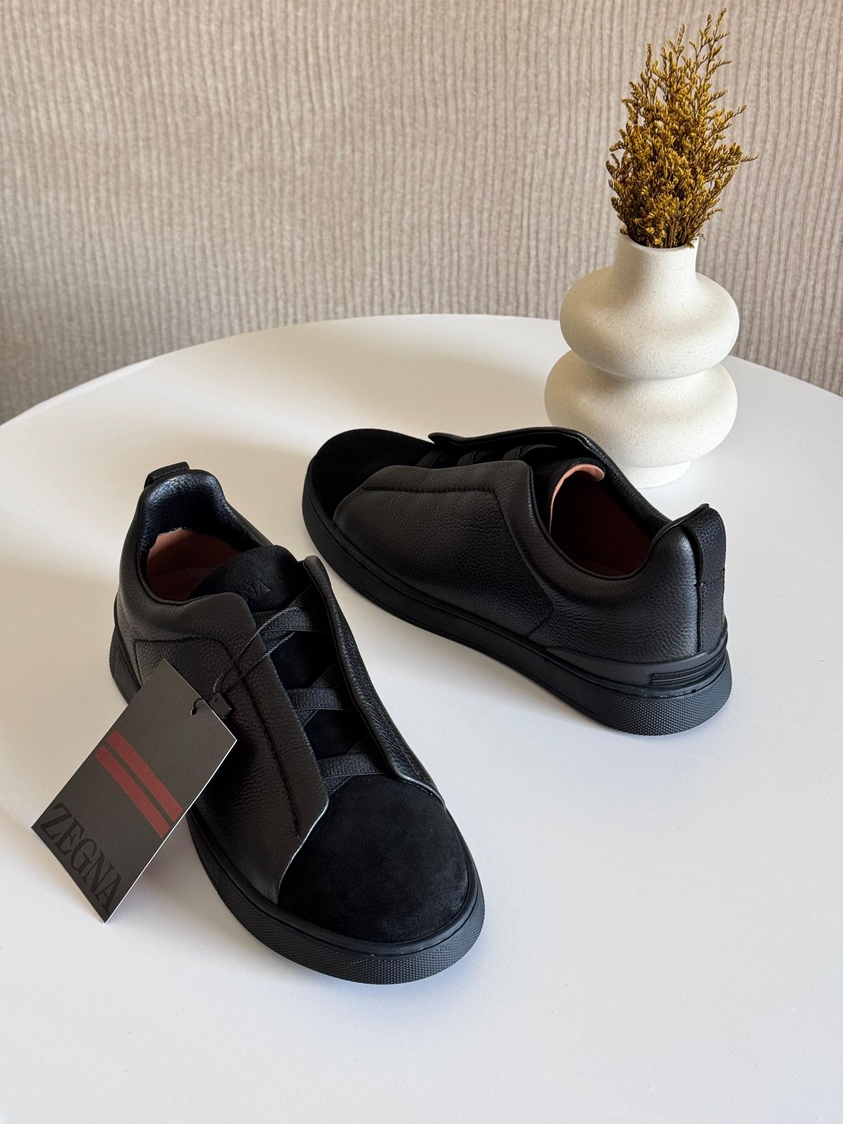 Zegna Velvet & Deerskin Triple Stitch™ Sneakers – Black Luxury Slip-On