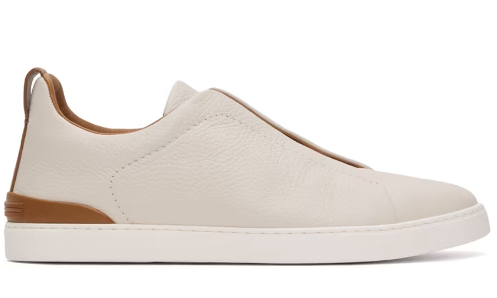 ZEGNA Off-White Deerskin Triple Stitch Sneakers