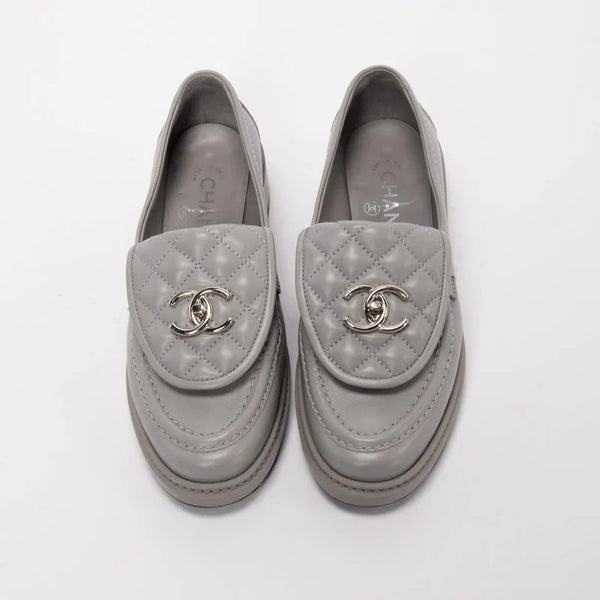 Chanel Women's Loafers | Grey Lambskin CC Turnlock