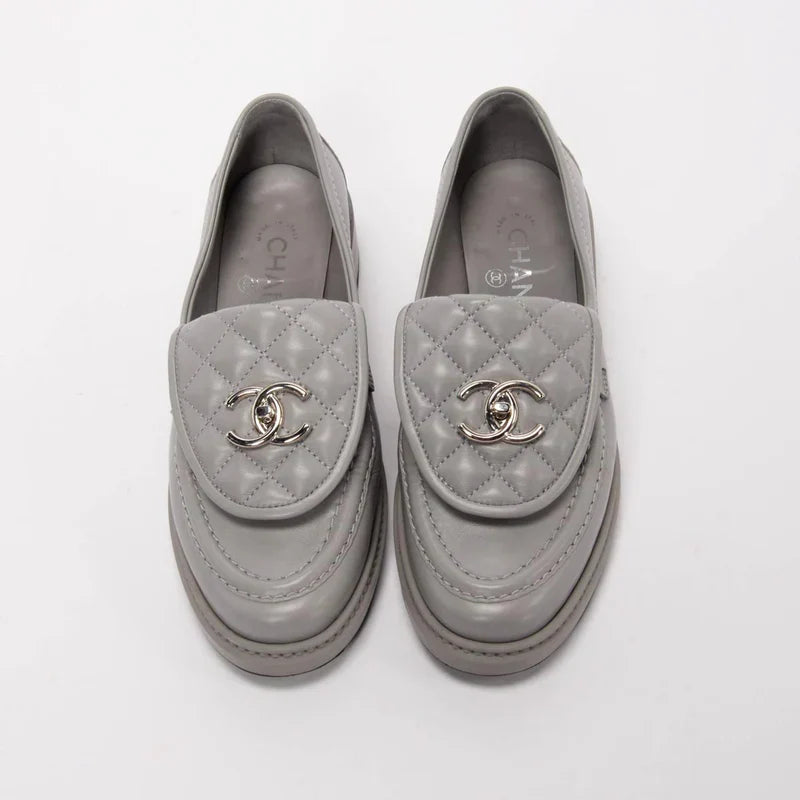 Chanel Women's Loafers | Grey Lambskin CC Turnlock