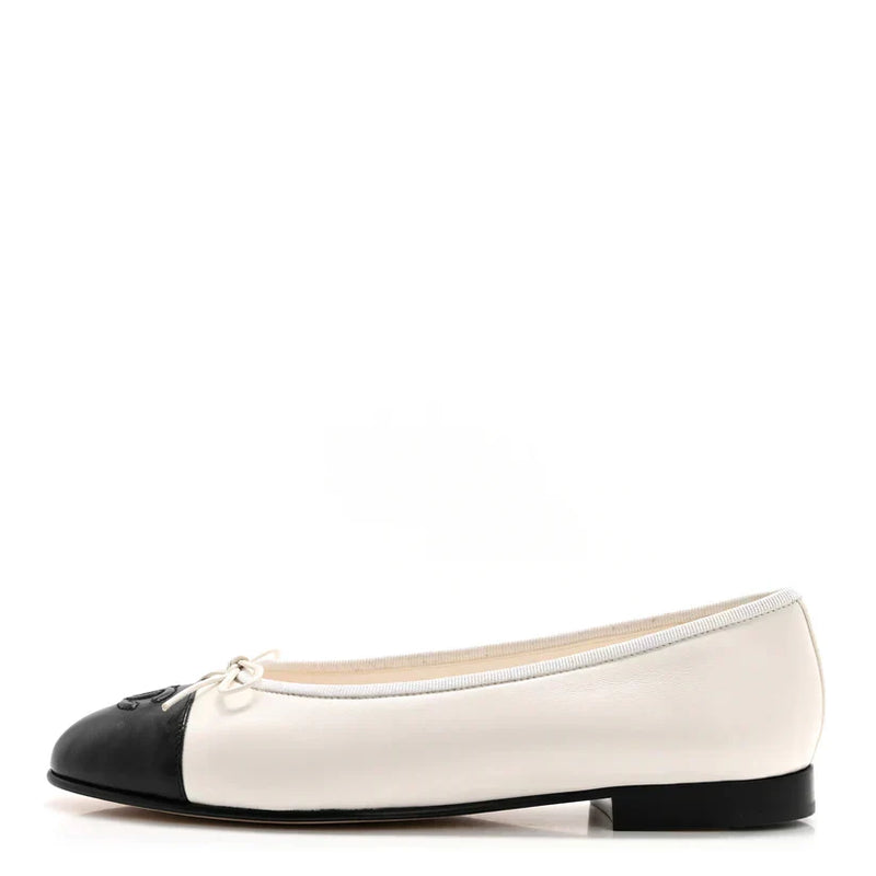 Chanel Women's Loafers | Lambskin Cap Toe CC White Black