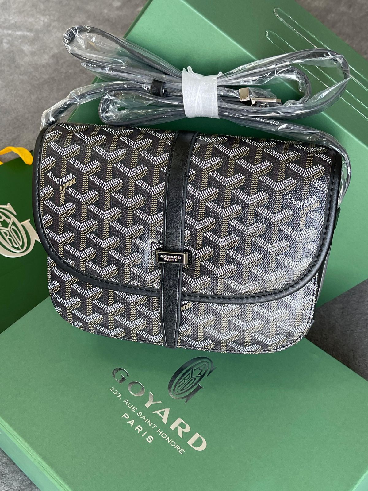 Goyard Belvedere PM Messenger Bag in the Grey Goyardine Canvas and Leather Trim