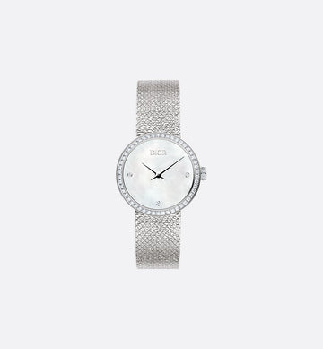 La D de Dior Satine Ø 25 MM, Steel, White Mother-Of-Pearl | Women's