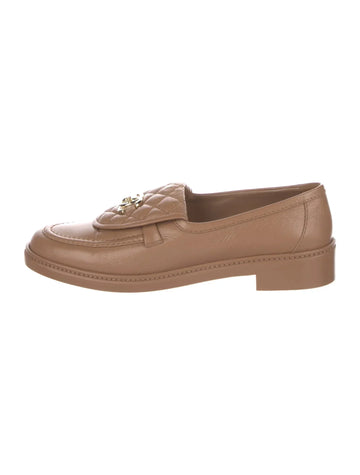 Chanel Crumpled Lambskin Quilted CC Turnlock Moccasins Brown| Women's