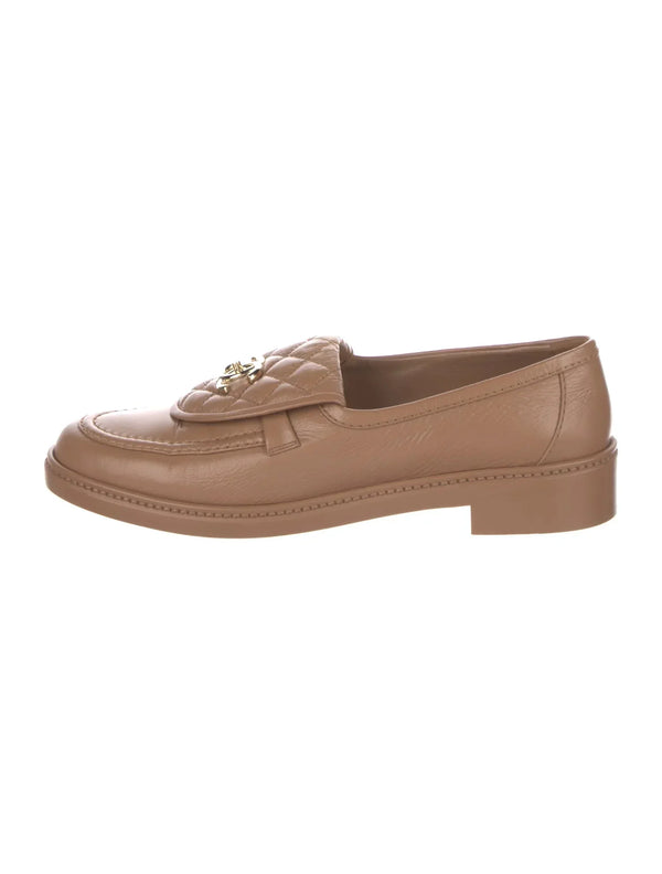 Chanel  Women's Loafers |  Crumpled Lambskin Quilted CC Turnlock Brown