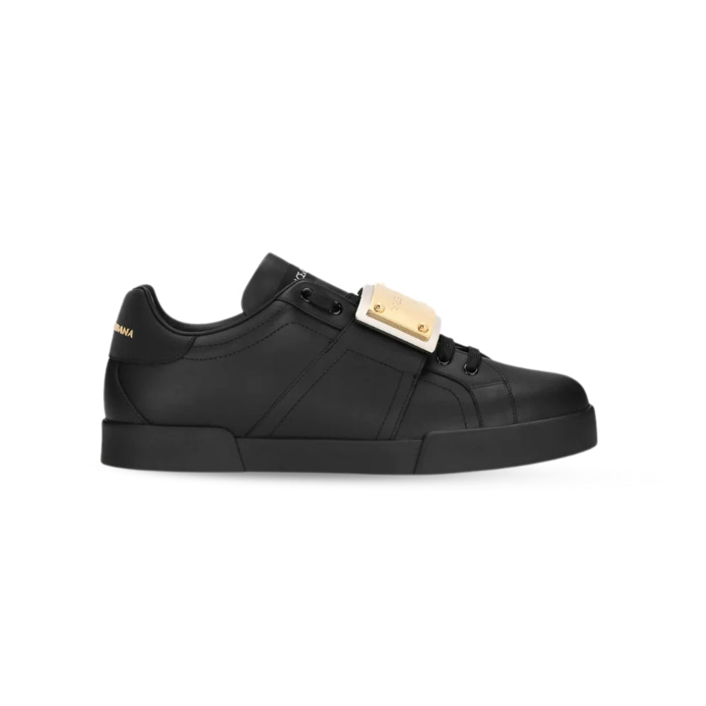Dolce & Gabbana Portofino Calfskin Sneakers – Black with Branded Heel Tag