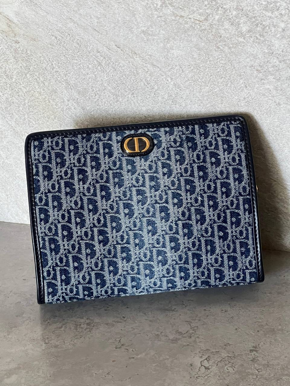 Christian Dior 30 Montaigne Dea Pouch in Blue Dior Oblique Jacquard