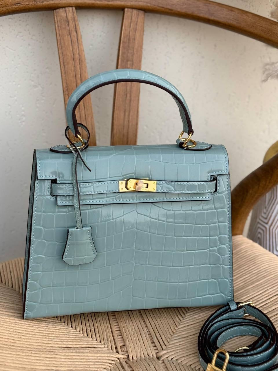 Hermes Kelly Sellier 20 Vert D'eau Matte Porosus Crocodile