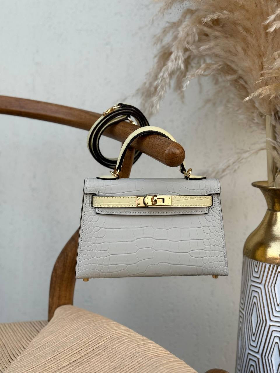 Hermés Mini Kelly II Handbag In Crocodile Patterned Leather