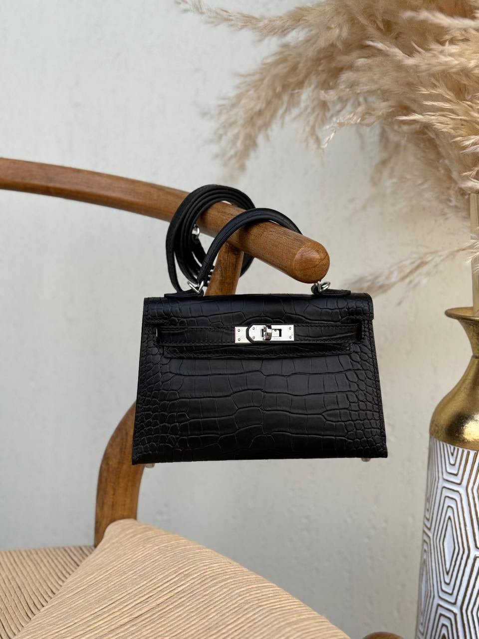 Black Hermés Kelly Bag Made From Crocodile Leather
