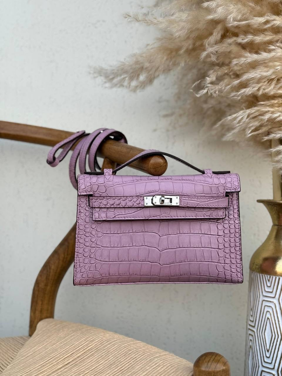 Hemrés Mini Kelly II Bag in Mauve Pale Matter Alligator Leather