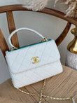 White Chanel Trendy CC Bag With a Top Handle and gold-tone hardware