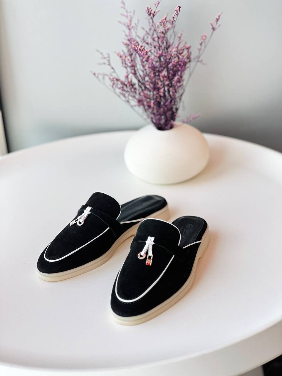 Black & White Open-Back Flat Shoes From Loro Piana
