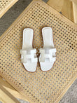 Hermés Oran Sandal in White Box Calfskin Leather
