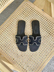 Hermés Oran Sandals in Black Suede with Crystal Embellishments
