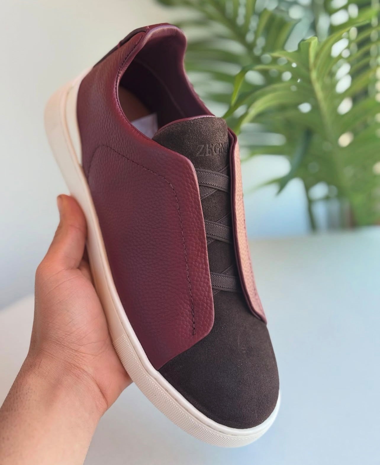 ZEGNA Suede Triple Stitch Low Top Sneaker | Violet