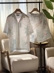 Men's Tropical Print Short-sleeve Shirt and Shorts Set