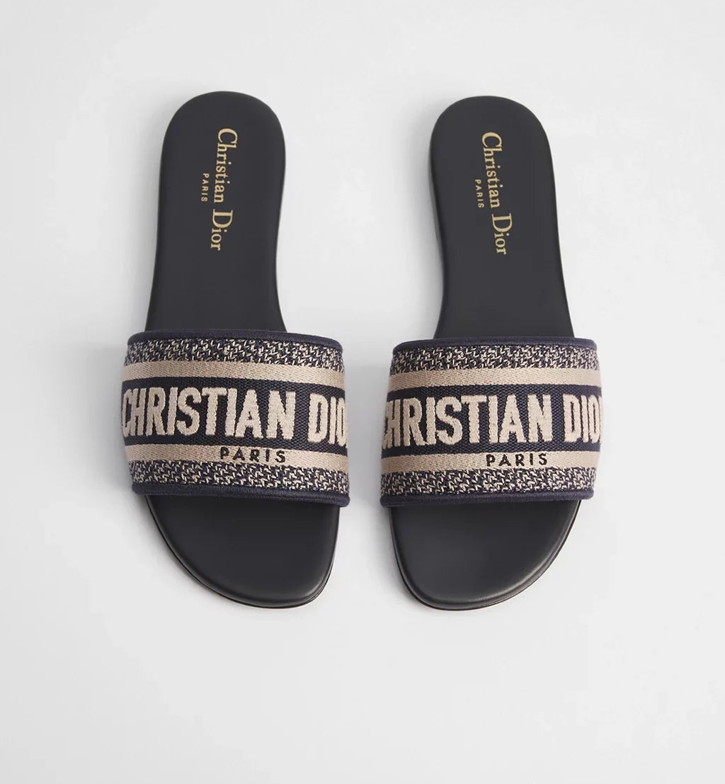 Dway Slide Deep Blue Embroidered Cotton