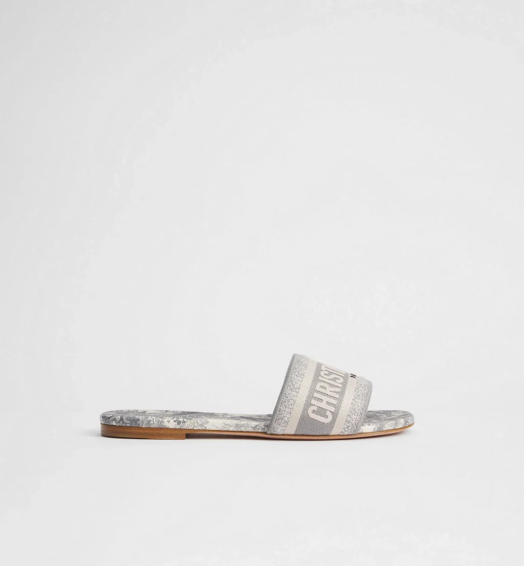 Dway Slide Gray Embroidered Cotton and Toile de Jouy Motif