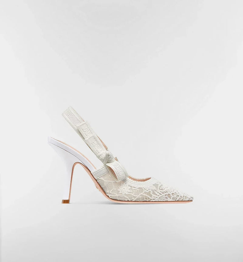 J'Adior Slingback Pump Transparent Mesh Embroidered with White Millefiori Motif