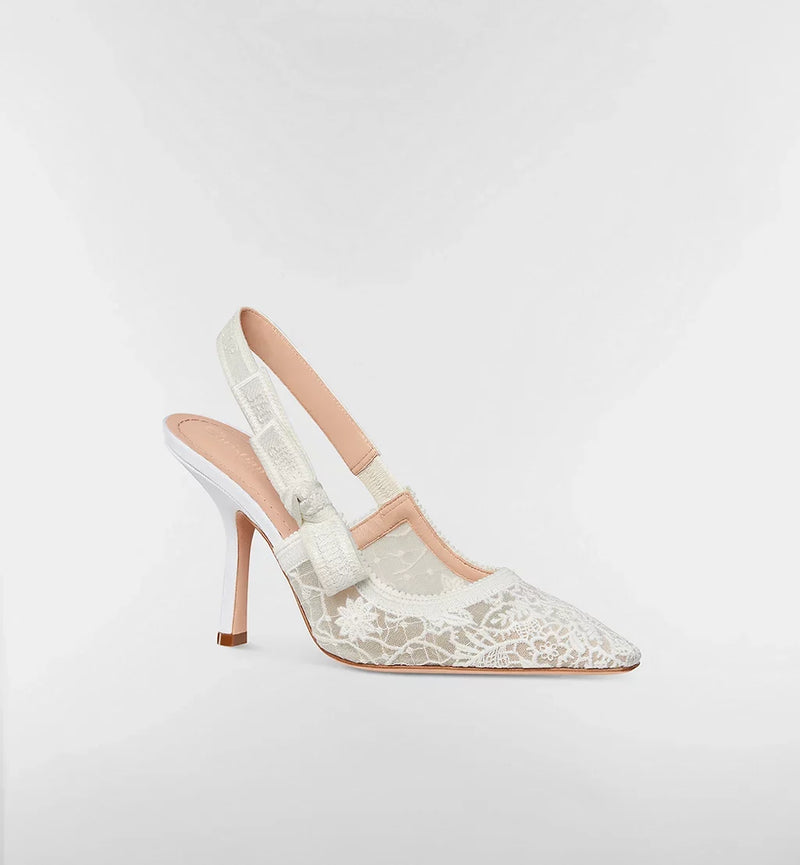 J'Adior Slingback Pump Transparent Mesh Embroidered with White Millefiori Motif