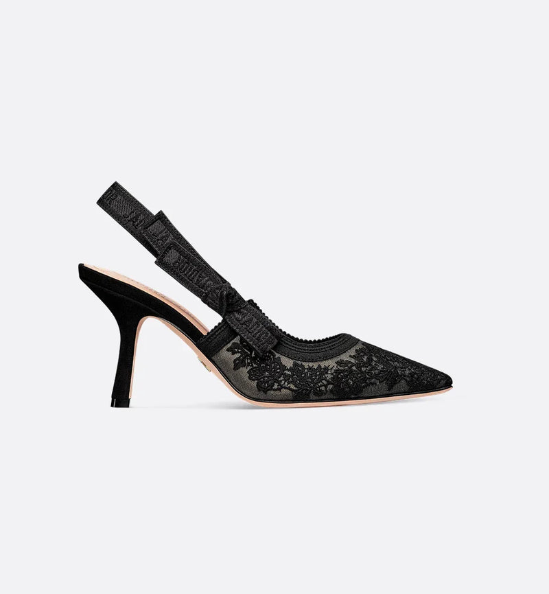 J'Adior Slingback Pump Transparent Mesh Embroidered with Black Roses