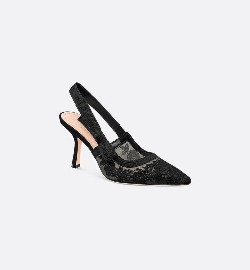 J'Adior Slingback Pump Transparent Mesh Embroidered with Black Roses