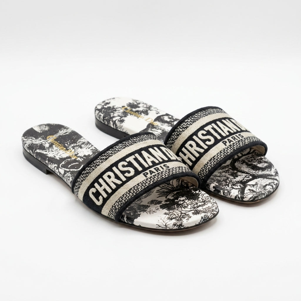 Dior Slides | Dway White Black Toile de Jouy