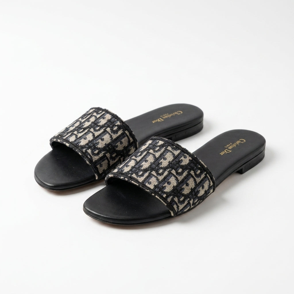 Dior Slides | Dway Black Oblique Embroidered