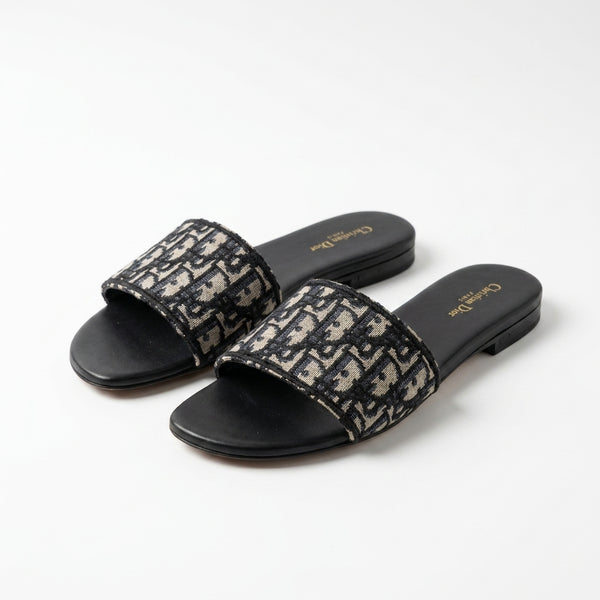 Dior Slides | Dway Black Oblique Embroidered