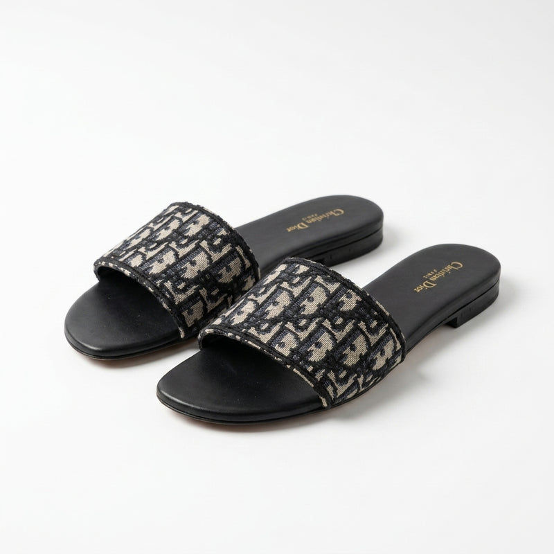 Dior Slides | Dway Black Oblique Embroidered