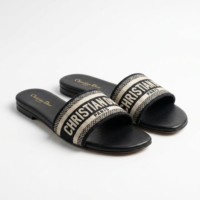 Dior Slides | Dway Black White Embroidered